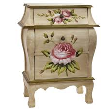 Photo 1 of **LIGHT PAINT CHIPS IN  WOOD AND IN SEAMS OF DRESSER** 3 Drawer Antique Night Stand with Floral Art
Details:
Brown
12" x 20.5" x 26.5"
3 drawers
Floral art
For indoor use