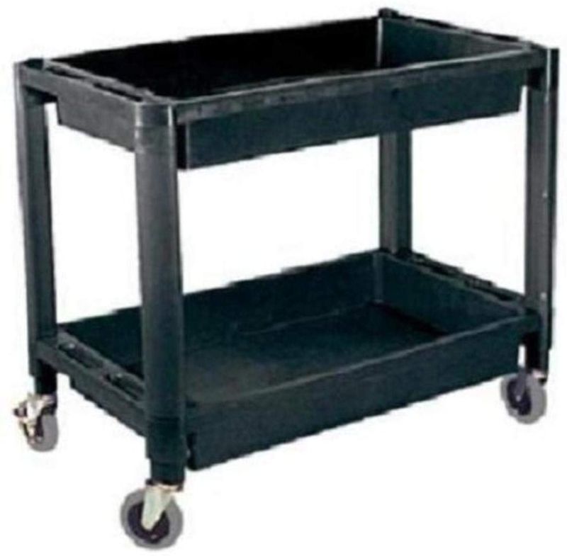 Photo 1 of **UNKNOWN IF PIECES ARE MISSING, LIGHT SCUFFING ON UPPER TRAYS EDGES AND ALONG LEGS**
ATD Tools 7016 Heavy-Duty Plastic 2-Shelf Utility Cart
