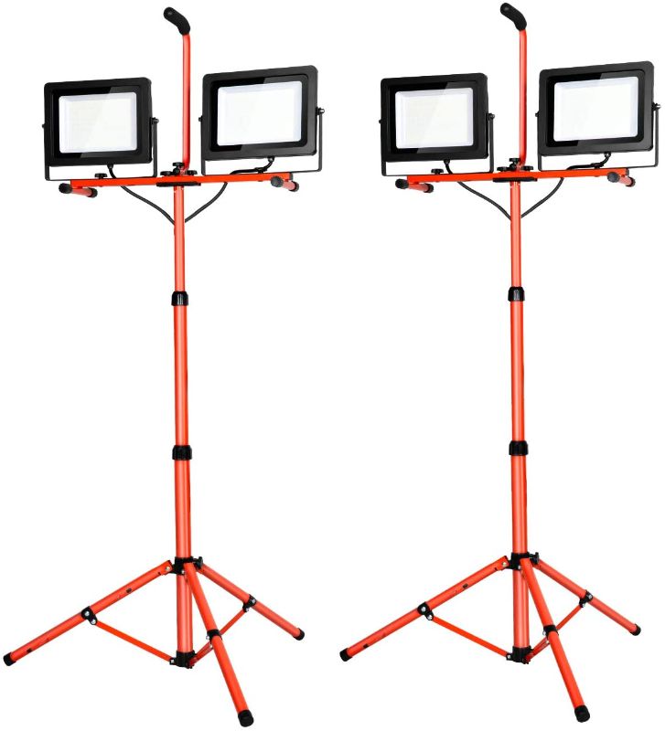 Photo 1 of 200W Dual Head LED Work Light 20000 Lumen 5000K Weatherproof led work light Adjustable Metal Telescoping Tripod Stand?2 pack)
