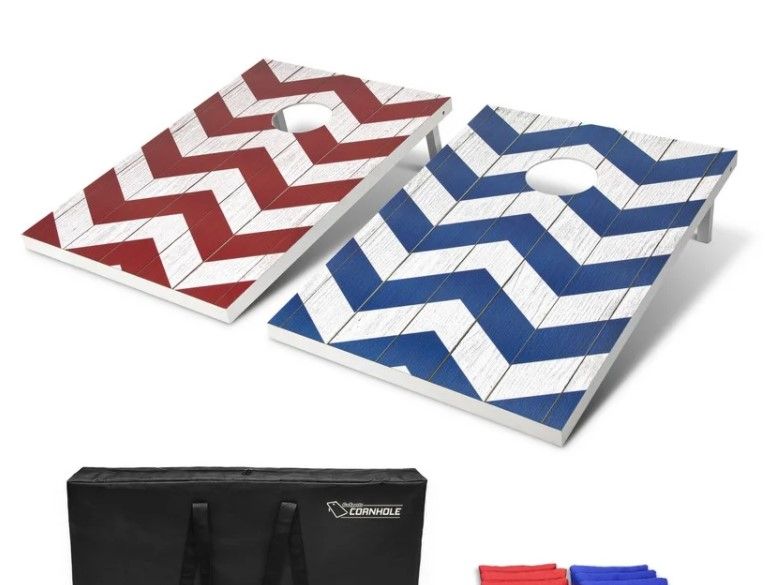 Photo 1 of GoSports 3'x2' Chevron Design Cornhole Game Set - Includes Two 3'x2' Boards, 8 Bean Bags and Carry Case
