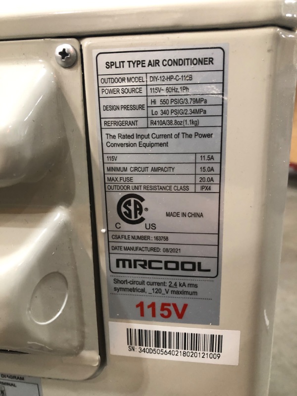 Photo 5 of ***BOX 1 OF 2 **  MRCOOL - DIY-12-HP-115B25 DIY 12k BTU 22 SEER Ductless Heat Pump Split System 3rd Generation - Energy Star 120v (DIY-12-HP-115B)
