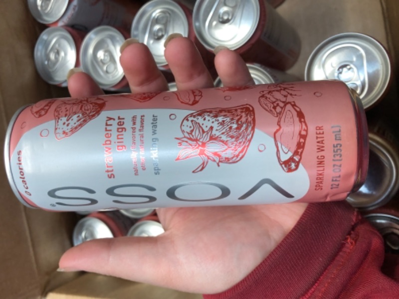 Photo 3 of **exp: oct, 6th 2022** VOSS Strawberry Ginger Flavored Sparkling Water – Unsweetened, Zero Calories, 355ml Cans (Pack of 24)

