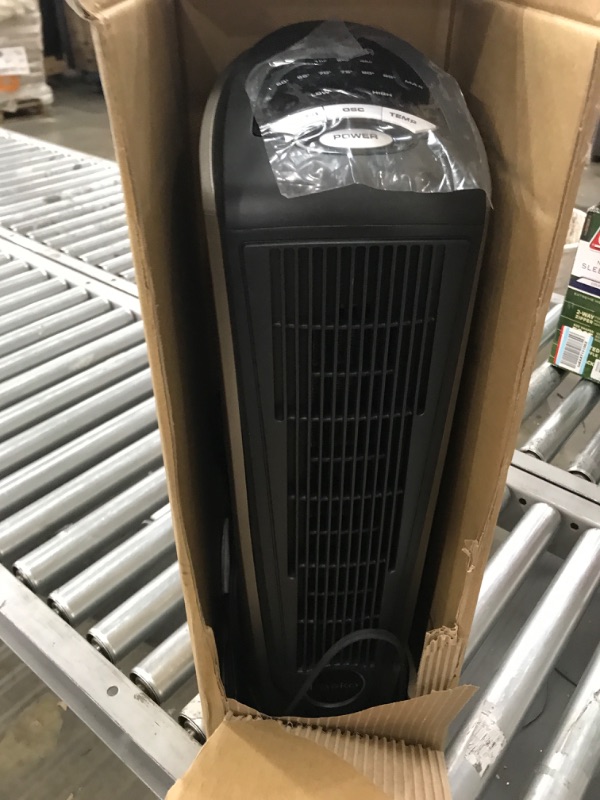 Photo 2 of Lasko 1500W Ceramic Tower Space Heater with Remote, 751320, Black/Silver
