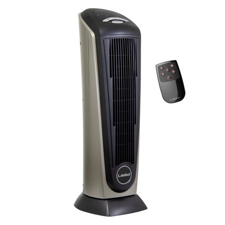 Photo 1 of Lasko 1500W Ceramic Tower Space Heater with Remote, 751320, Black/Silver
