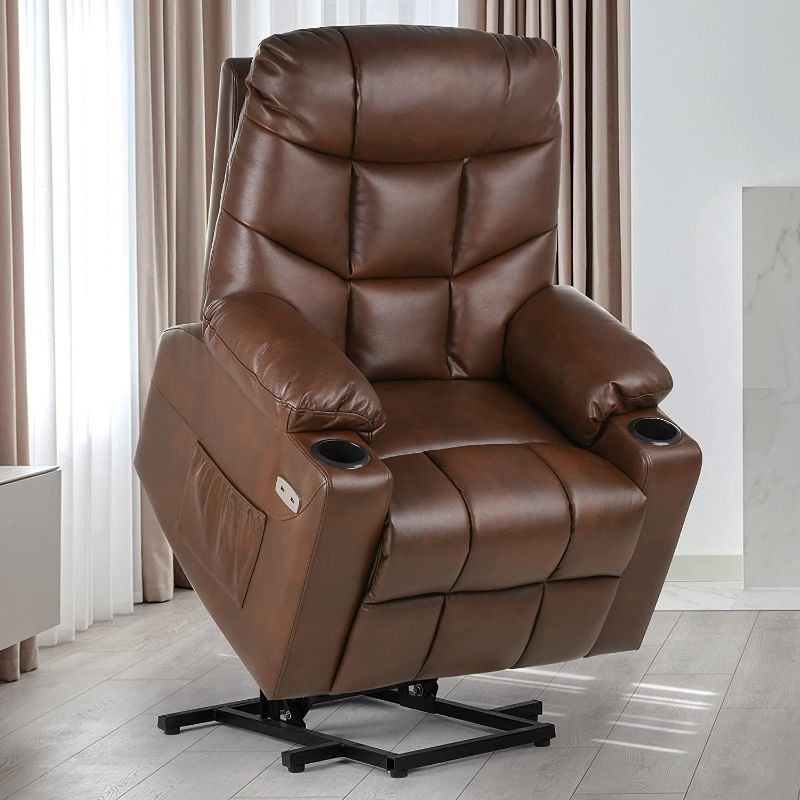 Photo 1 of **BOX 2 of 2**INCOMPLETE** 
YITAHOME Electric Power Lift Recliner Chair for Elderly, Faux Leather Recliner Chair with Massage and Heat, Spacious Seat, USB Ports, Cup Holders, Side Pockets, Remote Control
