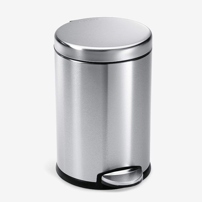 Photo 1 of 4.5 Liter / 1.2 Gallon Round Bathroom Step Trash Can, Brushed Stainless Steel
