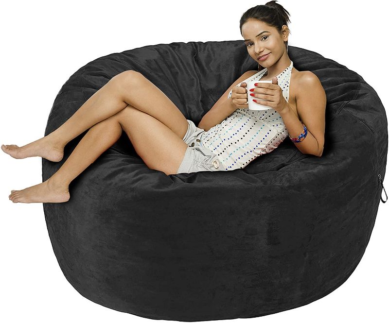 Photo 1 of Amazon Basics Memory Foam Filled Bean Bag Chair with Microfiber Cover - 6', Gray 72 x 48 x 34 inches
