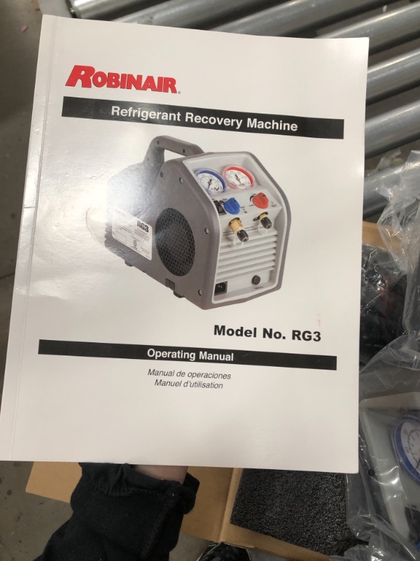 Photo 5 of ***PARTS ONLY*** Robinair (RG3 Portable Refrigerant Recovery Machine – 115V, 60Hz, for Both Liquid and Vapor Refrigerant, White
