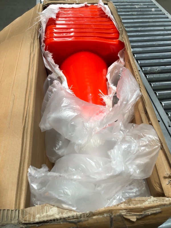 Photo 1 of 10 Pack 28" Traffic Cones PVC Safety Road Parking Cones Weighted Hazard Cones Construction Cones for Traffic Fluorescent Orange w/4" w/6" Reflective Strips Collar (10)

