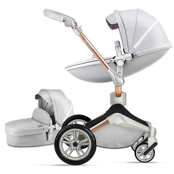 Photo 1 of Hot Mom 360 Degree Baby Carriage Leather Pushchair Pram Stroller, Grey
