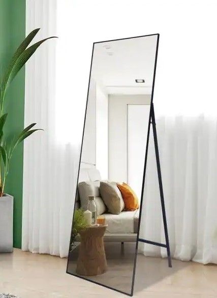 Photo 1 of 64 in. x 21 in. Modern Rectangle Metal Framed Black Full Length Floor Mirror Standing Mirror
