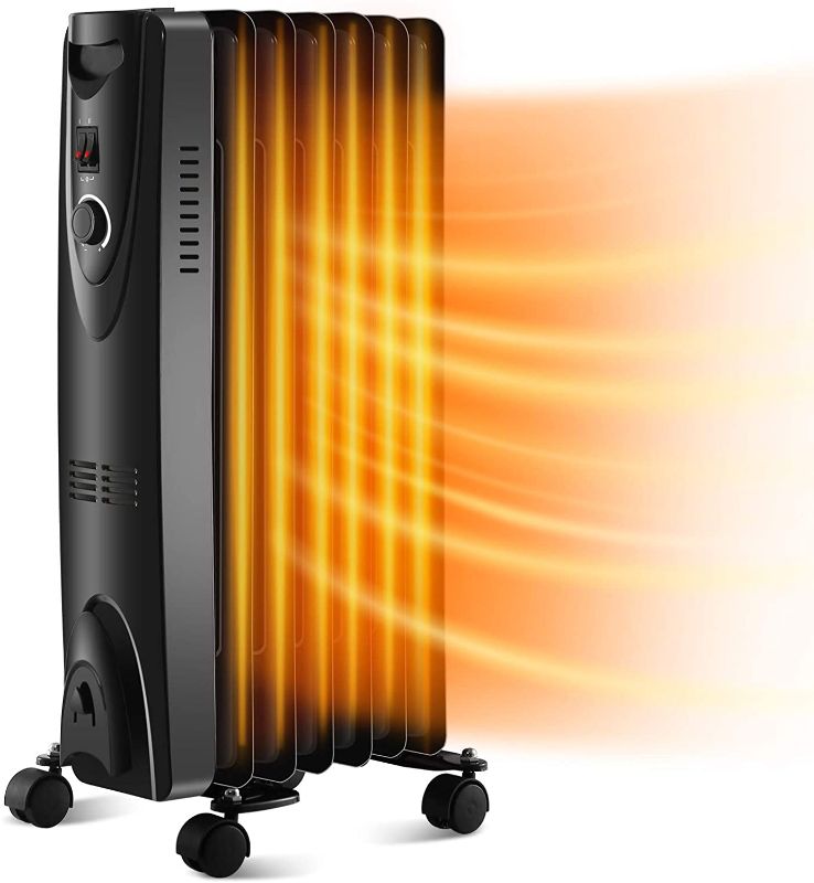 Photo 1 of Kismile Oil Filled Electric Radiator Heater, Portable Oil-Filled Space Heater with Adjustable Thermostat Oil Heater with Overheat Protection, Safety Features for Home,Office,1500W (Black)
