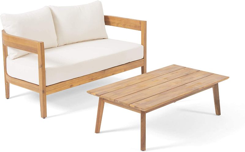 Photo 1 of (Similar to Photo) Outdoor Loveseat Set with Coffee Table, Teak Finish, Beige