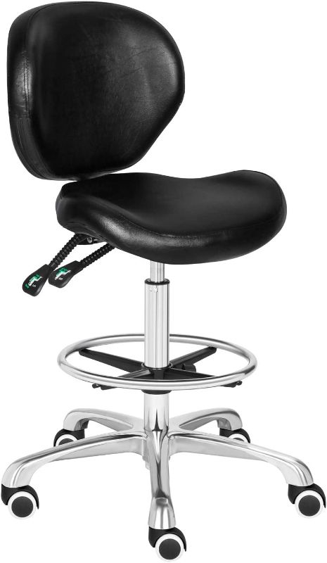 Photo 1 of **parts only** Kaleurrier Adjustable Stools Drafting Chair with Backrest & Foot Rest,Tilt Back,Peneumatic Lifting Height,Swivel Seat,Rolling wheels,for Studio,Dental,Office,Salon and Counter,Home Desk Chairs (Black)
