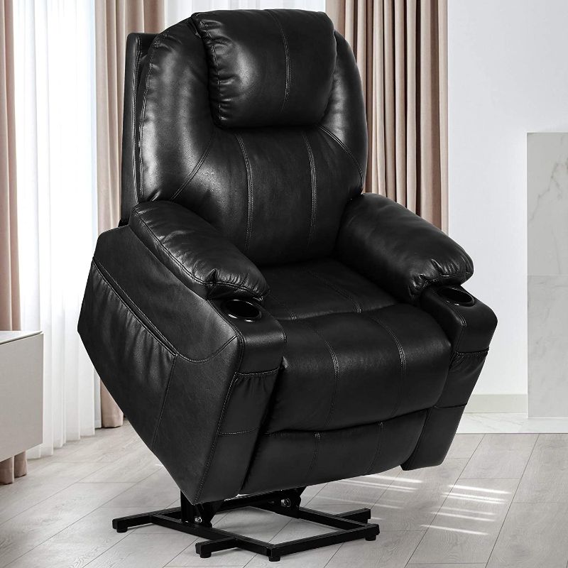 Photo 1 of **MISSING PARTS** *Box 2 of 2*YITAHOME Power Lift Recliner Chair for Elderly, Lift Chair with Heat and Massage, Faux Leather Recliner Chair with 2 Cup Holders, Side Pockets & Remote Control for Living Room (Black)
