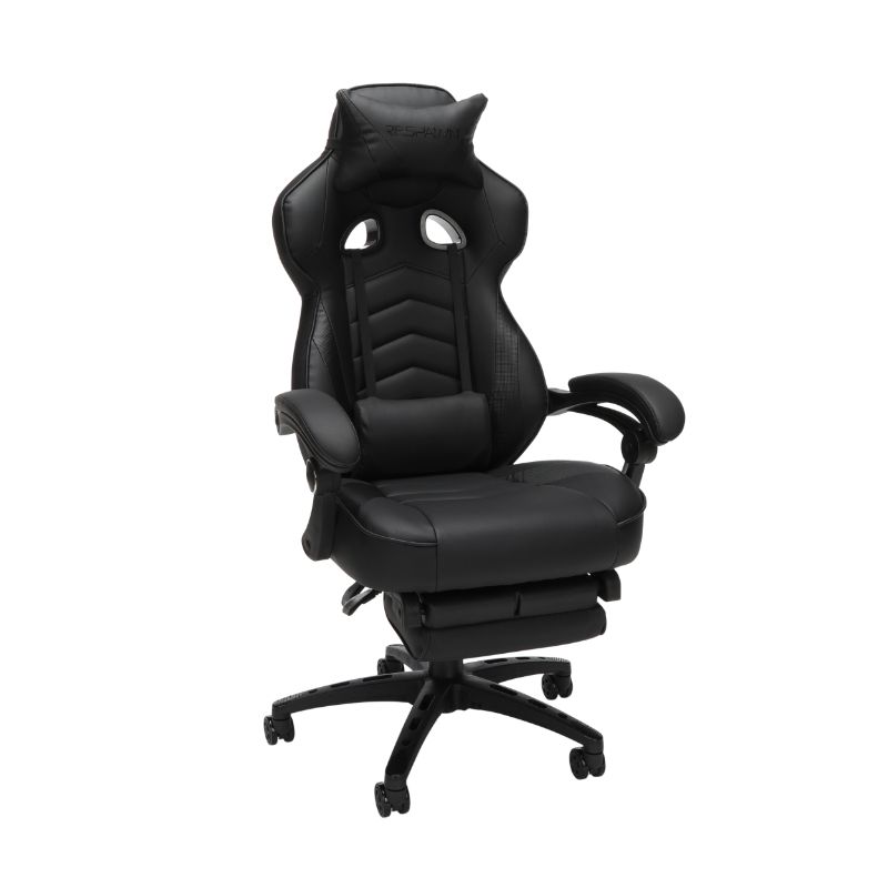 Photo 1 of RESPAWN 110 Racing Style Gaming Chair, Reclining Ergonomic Leather Chair with Footrest, in Black (RSP-110-BLK)
