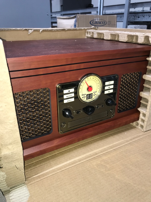 Photo 2 of Victrola Nostalgic 6-in-1 Bluetooth Record Player & Multimedia Center with Built-in Speakers - 3-Speed Turntable, CD & Cassette Player, FM Radio | Wireless Music Streaming | Mahogany