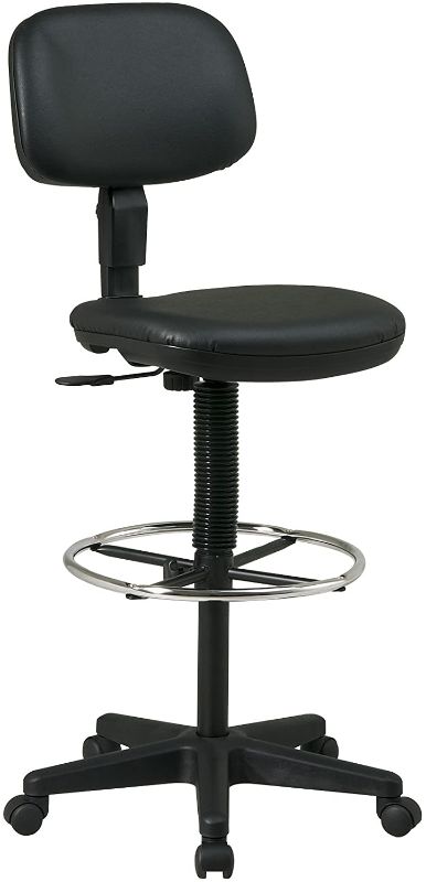 Photo 1 of Office Star Sculptured Vinyl Seat and Back Pneumatic Drafting Chair with Adjustable Chrome Foot ring, Black