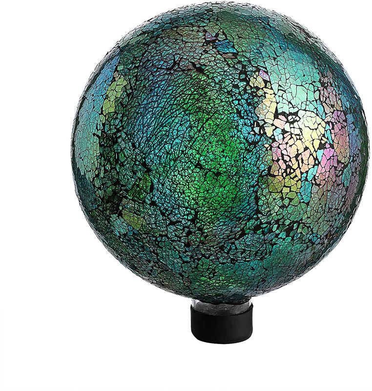 Photo 1 of 10 Inch Mosaic Colorful Gazing Ball,Iridescent Crackled Glass Mosaic Globe for Yard & Garden (Blue)