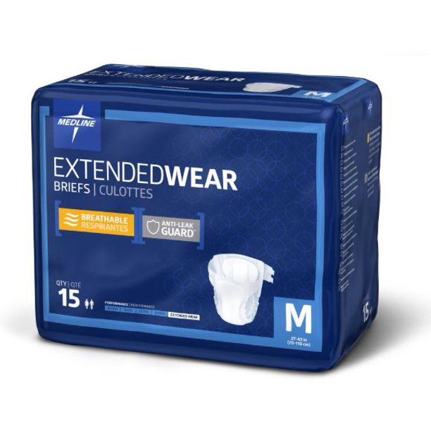 Photo 1 of Medline Adult Large Disposable Briefs with Tabs, Diapers for Extended Wear Overnight Maximum Capacity High Absorbency, Fits waists 45 to 59 inches, 60 Count
