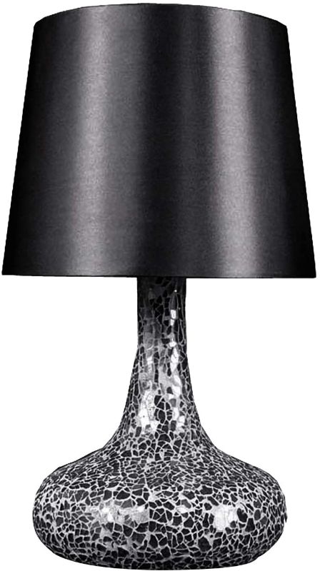 Photo 1 of Simple Designs LT3039-BLK Mosaic Tiled Glass Genie Fabric Shade Table Lamp, Black