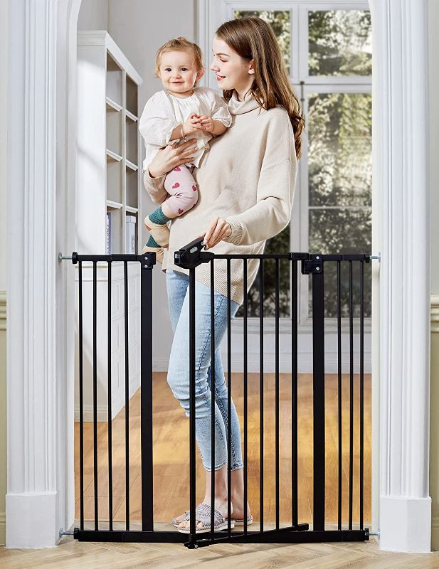 Photo 1 of InnoTruth Extra Tall Baby Gate for Stairs and Doorways, 29”to 39.6” Adjustable Width with 36”Height,Dog Gate with Wall Pressure Mounted Frame, Auto Close Baby Gates for Toddler and Pet, Black
