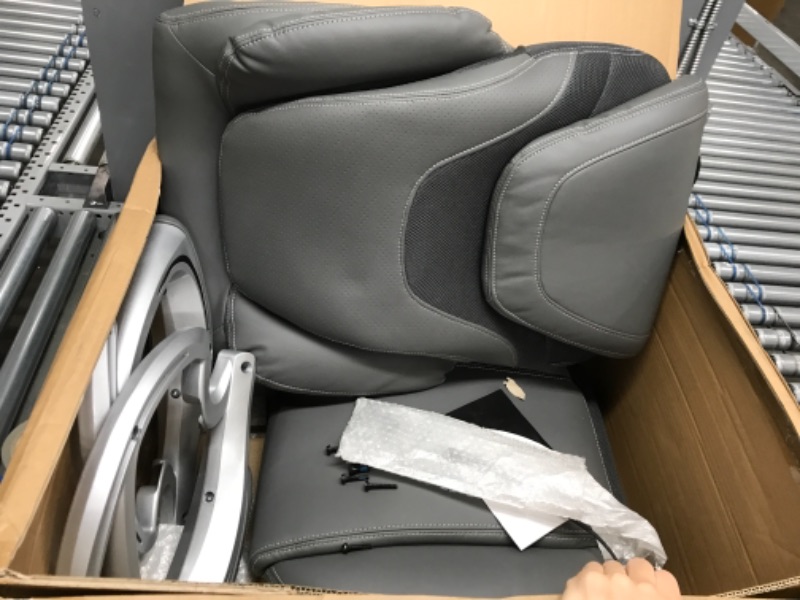 Photo 2 of **PARTS ONLY** MISSING LEGS, BASE OF CHAIR, **
Serta AIR Health and Wellness Executive Office Chair High Back Ergonomic for Lumbar Support Task Swivel, Bonded Leather, Light Gray
