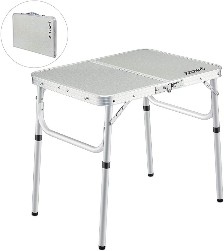 Photo 1 of **ONE SIDE OF TABLE TOP IS CRACKED REFER TO PHOTO**
 Folding Camping Table Portable Adjustable Height Lightweight Aluminum Folding Table for Outdoor Picnic Cooking, White 
