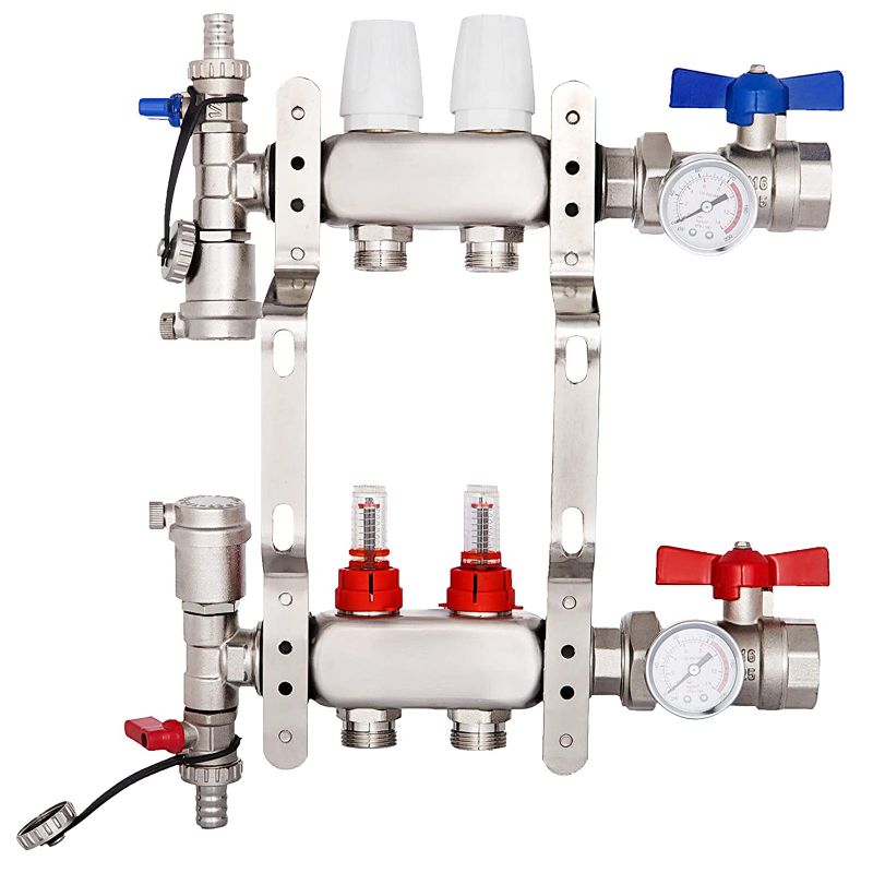 Photo 1 of **SIMILAR TO STOCK PHOTO*
Radiant Floor Manifold 2-Loop with Flow Meters Stainless Steel Radiant Floor Manifold Set 2-Branch Radiant Floor Heating Manifold for  1/2" PEX Tubing Manifold, Adapters Not Included