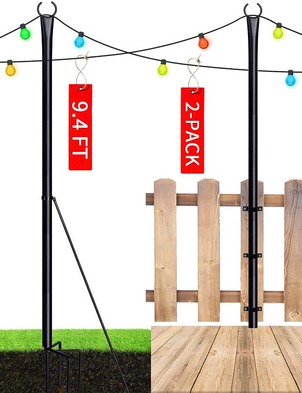 Photo 1 of 
String Light Pole - 9.4FT Steel Poles for Outdoor String Lights Hanging, Garden, Backyard, Patio Lighting Stand for Parties, Wedding, 2 Pack