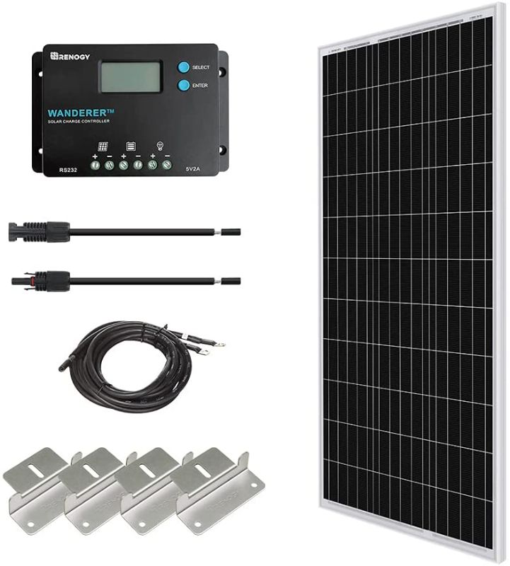 Photo 1 of Renogy 100W 12V Monocrystalline Solar Starter Kit w/Wanderer 10A Charger Controller