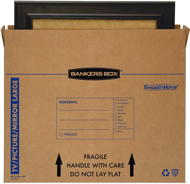 Photo 1 of Bankers Box SmoothMove TV/Picture/Mirror Moving Box, Large, 48 x 4 x 33 Inches, 4 Pack (7711301), Kraft