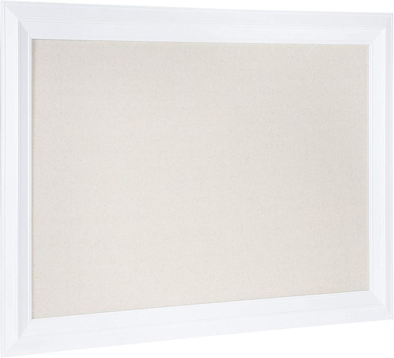 Photo 1 of Kate and Laurel Whitley Modern Linen Fabric Pinboard, 29.5" x 45.5", White, Contemporary Bulletin Board for Wall