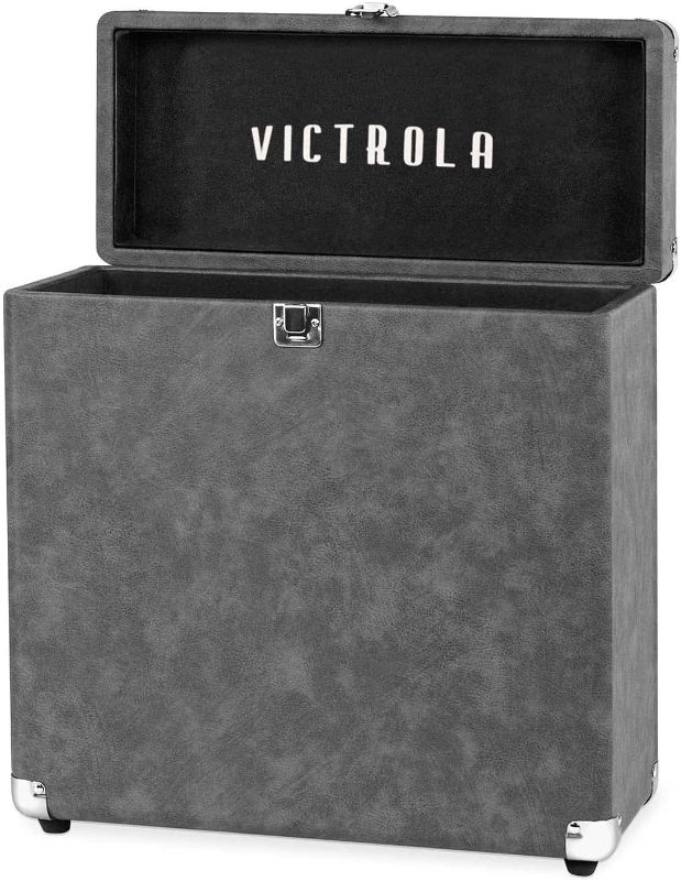 Photo 1 of Victrola Vintage Vinyl Record Storage and Carrying Case, Fits all Standard Records - 33 1/3, 45 and 78 RPM, Holds 30 Albums, Perfect for your Treasured Record Collection, Gray, 1SFA (VSC-20-GRY)