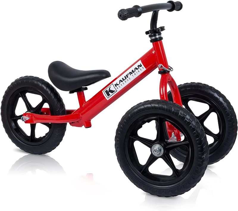 Photo 1 of Kaufman Reverse Trikes with No Pedals for Kids 1-3 Years Old - 2 in 1 Toddler Tricycle and Balance Bike - First Trike with Handlebar Lock - Indoor and Outdoor Learning Trike (Red)