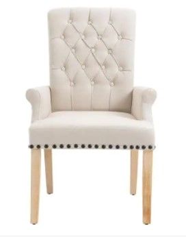 Photo 1 of *Stock photo for reference only* *Incomplete*
Beige Modern Linen Upholstered Dining Arm Chair (Wood Frame)