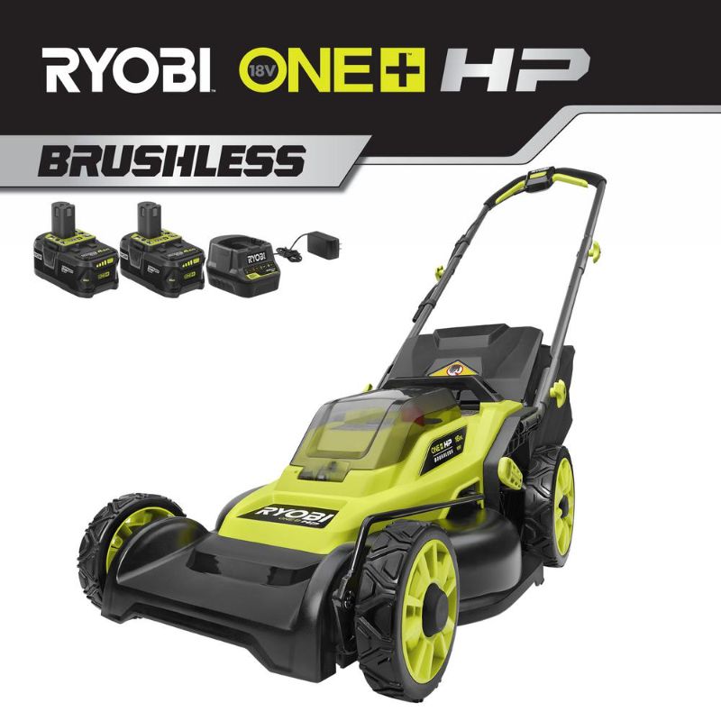 Photo 1 of RYOBI ONE+ HP 18V Brushless 16 in. Cordless Battery Walk Behind Push Lawn Mower with (2) 4.0 Ah Batteries and (1) Charger
