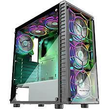 Photo 1 of MUSETEX ATX PC Case with 6 Pcs 120mm ARGB Fans, Computer Gaming Case Mid-Tower Phantom Black, Tempered Glass Computer Chassis, USB 3.0, MN6-B
