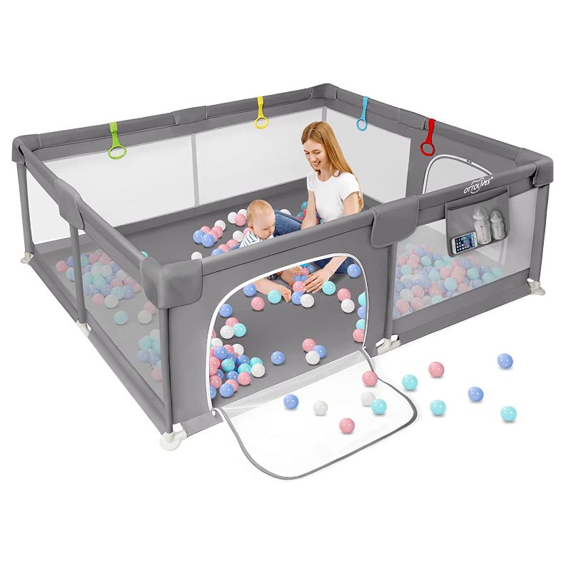 Photo 1 of Baby Playpen, Extra Large Playpen for Babies and Toddlers, Safety Baby Gate Playpen with Breathable Mesh, Anti-Fall & Portable Play Yard for Babies for Indoor & Outdoor Kids Activity Center