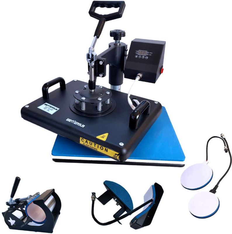Photo 1 of BetterSub Heat Press 12x15 Inch Combo 5 in 1 Heat Press Machine for T-Shirt Mug Hat Plate Cap Pattern Printing Heat Transfer Digital Industrial-Quality Sublimation Machine 360 Degree Swivel
