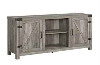 Photo 1 of Walker Edison Barn Door TV Stand in Gray Wash
