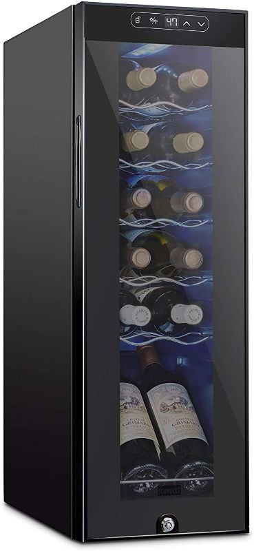 Photo 1 of Schmecke 12 Bottle Compressor Wine Cooler Refrigerator w/Lock | Large Freestanding Wine Cellar | 41f-64f Digital Temperature Control Wine Fridge For Red, White, Champagne or Sparkling Wine - Black
