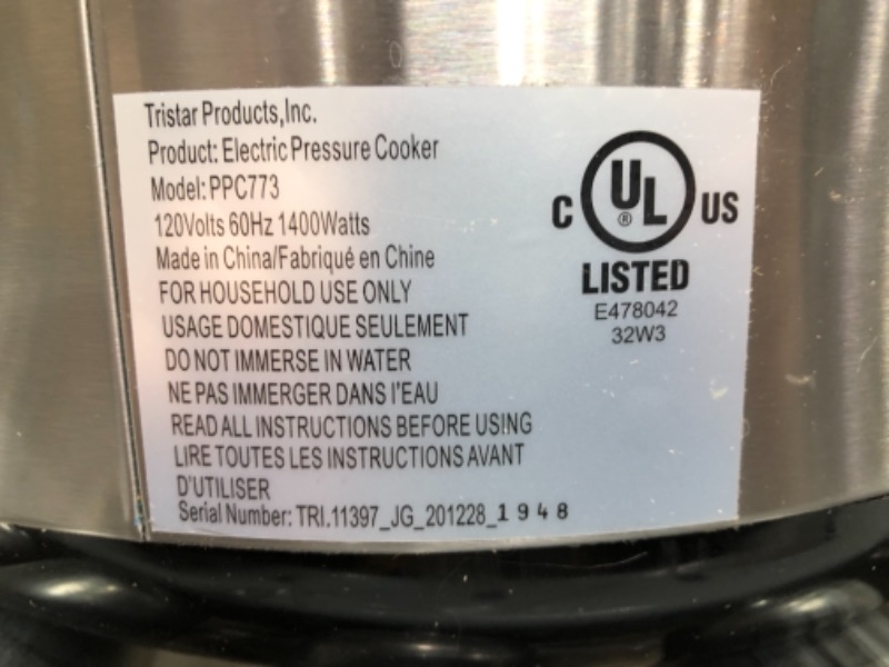 Photo 6 of Power Pressure Cooker XL XL 10-Quart Electric Pressure, Slow, Rice Cooker, Steamer & More, 7 One-Touch Programs, Silver
