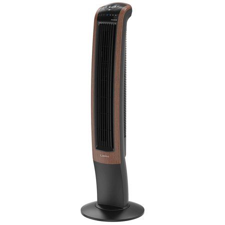 Photo 1 of Lasko 42 in. 3-Speed Wind Curve Tower Fan with Bluetooth Technology, Grey/ Woodgrain
