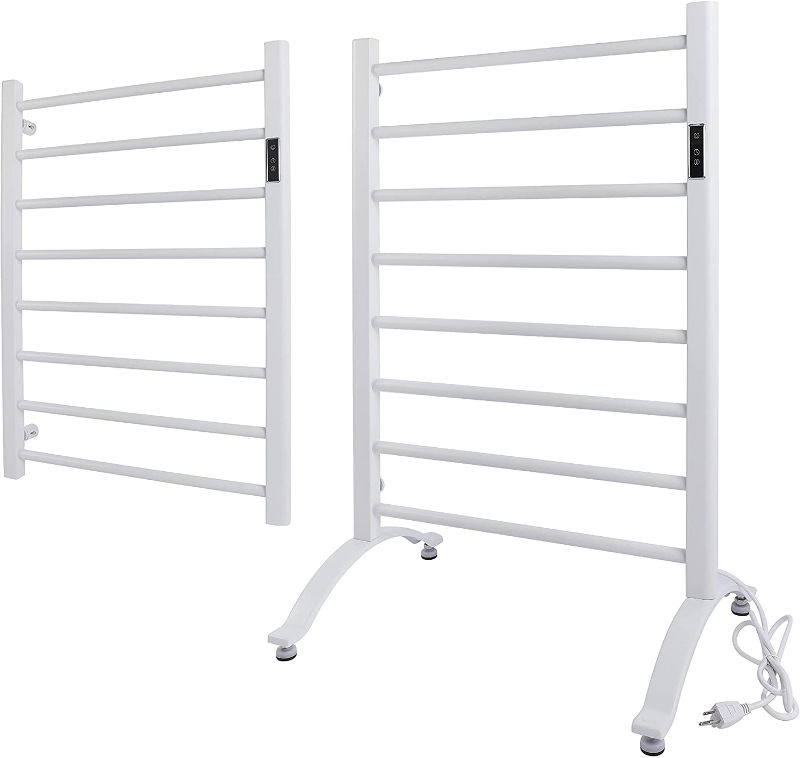 Photo 1 of DELAVIN 8-Bar Fast Heating Towel Warmer with Timer and Temperature Control, ETL Certified Electric Heated Towel Racks,  Plug-in Models,FREESTANDING White
