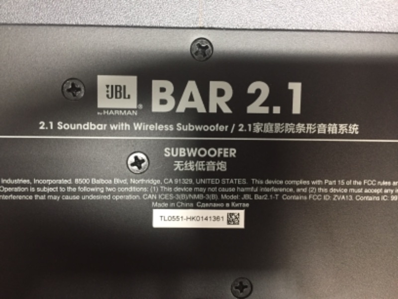 Photo 5 of ***PARTS ONLY*** JBL Bar 2.1 - Channel Soundbar with Wireless Subwoofer
