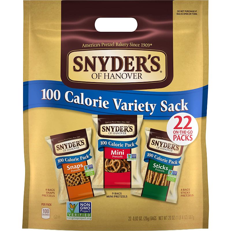 Photo 1 of (Box of 4) Snyder's of Hanover Pretzels, Variety Pack of 100 Calorie Individual Packs, 22 Ct
