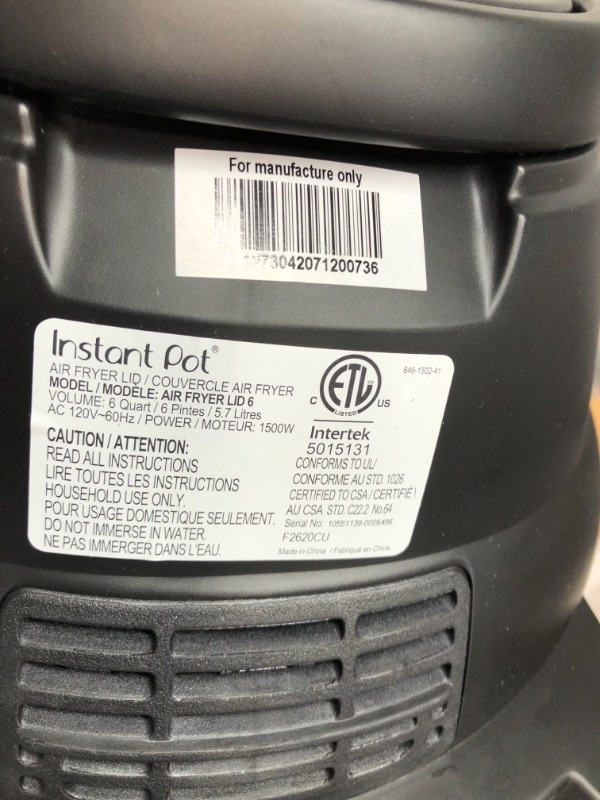 Photo 4 of Instant Pot 6 Quart Air Fryer Lid