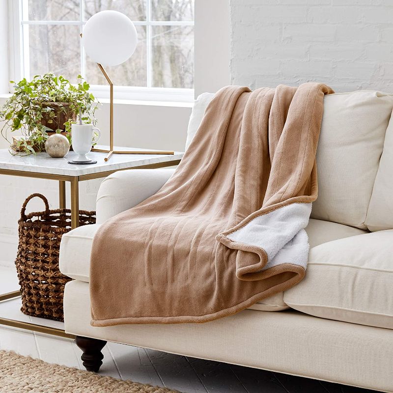 Photo 1 of Eddie Bauer | Smart Heated Electric Throw Blanket - Reversible Sherpa - Hands Free Control - Wi-Fi Only (2.4GHz) - Compatible with Alexa, Google, iOS, Android - Khaki
