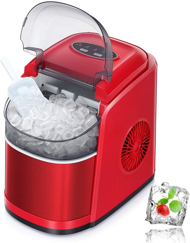 Photo 1 of Antarctic Star Ice Maker Machine Countertop,Portable Automatic 9 Ice Cubes Ready in 8 Minutes,Makes 26 lbs of Ice per 24 Hours,Self-Clean,See-Through Lid for Home/Bar/Party red
